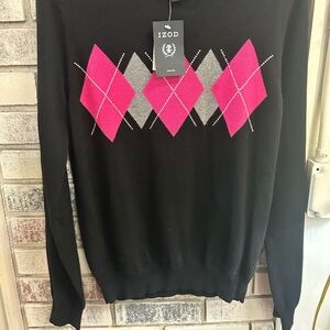 Izod ladies Size M Black Sweater With pink Diamonds
